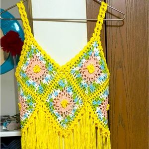Crocheted Cropped Tank with Fringe